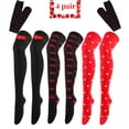 thumbnail image 1 of 4 Pairs Womens Thigh High Socks Valentine's Funny Heart Lip Printed Tube Sock Over Knee Casual Knee High Stockings Stretchy Long Sock, Black Red, 1 of 7