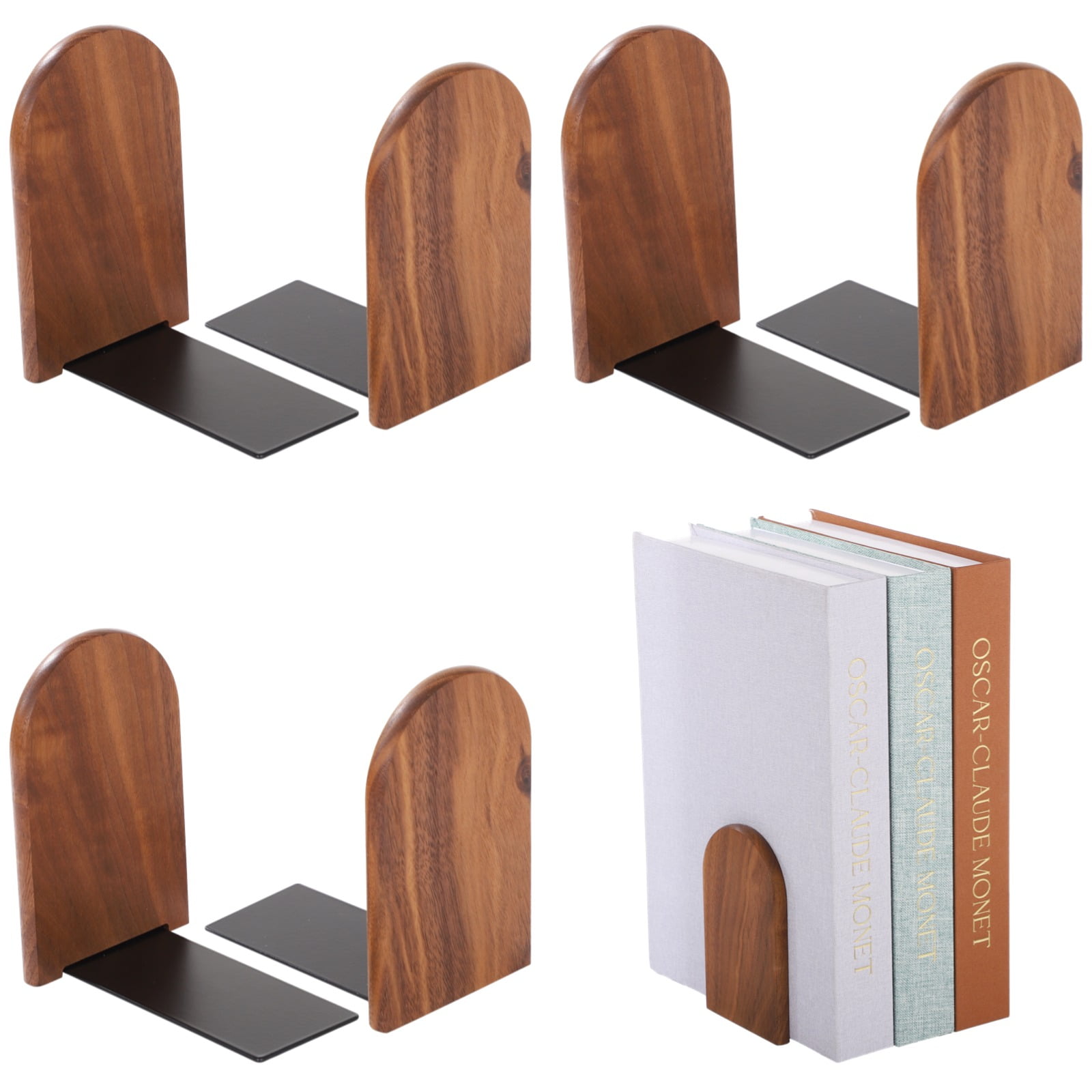 Book Ends For Heavy Books,2Pairs Heavy Duty Wooden Bookends, Holds