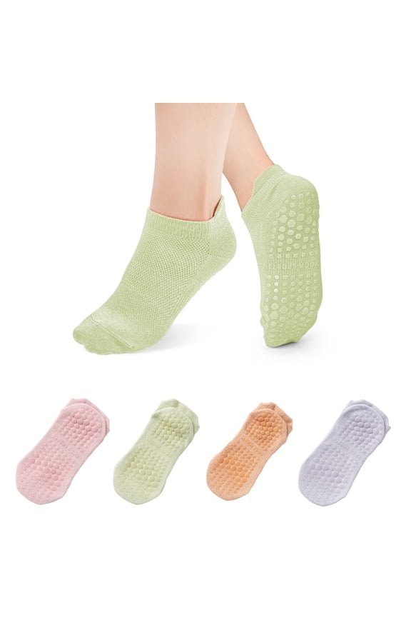 4 Pairs Yoga & Pilates Socks – Non-Slip Grip Socks for Women & Men | Ideal for Yoga, Pilates, Barre & Studio Workouts | Breathable & Comfortable
