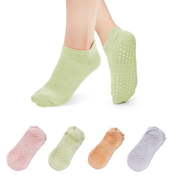 4 Pairs Yoga & Pilates Socks – Non-Slip Grip Socks for Women & Men | Ideal for Yoga, Pilates, Barre & Studio Workouts | Breathable & Comfortable