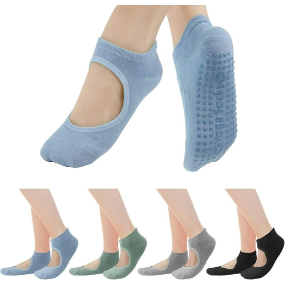 4 Pairs Yoga Socks Pilates Socks Barre Ballet Socks Toeless Non-slip Grip Socks Elastic Workout Socks for Women