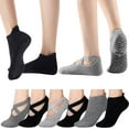 thumbnail image 1 of 4 Pairs Yoga Socks Pilates Socks Barre Ballet Socks Toeless Non-slip Grip Socks Elastic Workout Socks for Women, 1 of 5