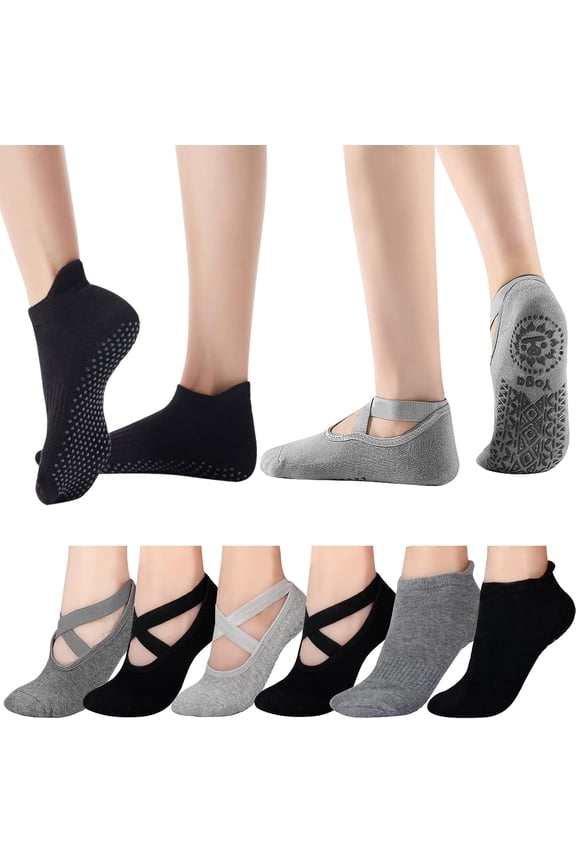 4 Pairs Yoga Socks Pilates Socks Barre Ballet Socks Toeless Non-slip Grip Socks Elastic Workout Socks for Women