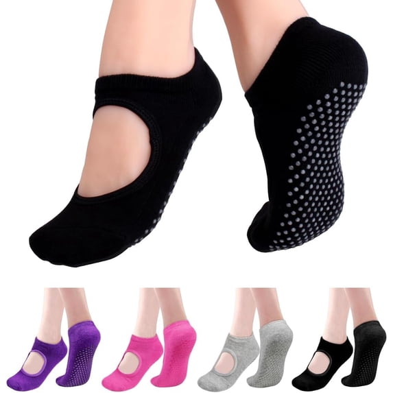 4 Pairs Yoga Socks Pilates Socks Barre Ballet Socks Toeless Non-slip Grip Socks Elastic Workout Socks for Women