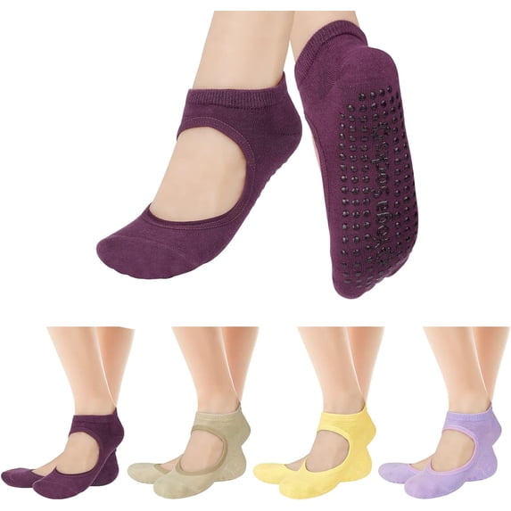 4 Pairs Yoga Socks Pilates Socks Barre Ballet Socks Toeless Non-slip Grip Socks Elastic Workout Socks for Women