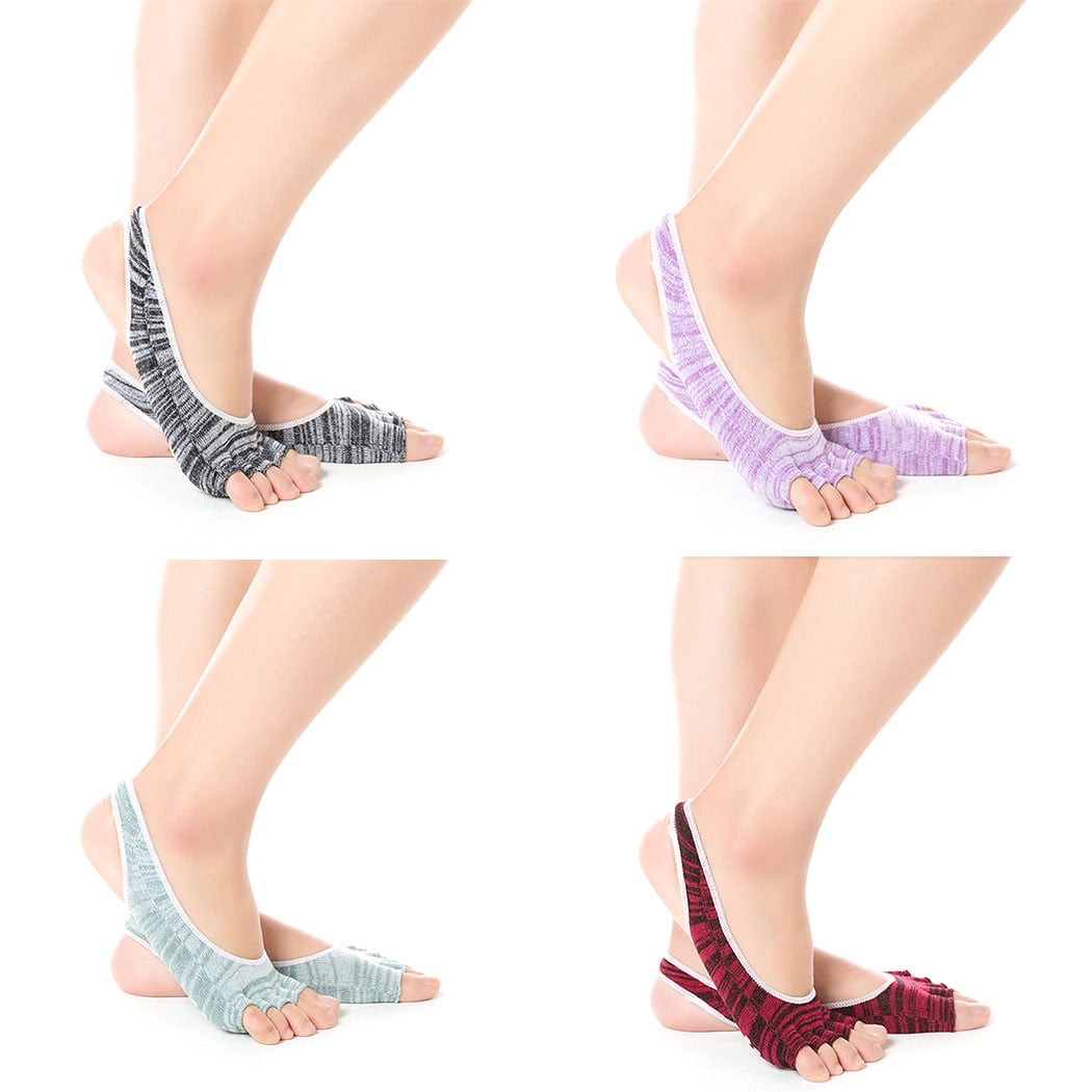 4 Pairs Yoga Socks Toeless Non Slip Cotton Barre Pilates Hospital Socks
