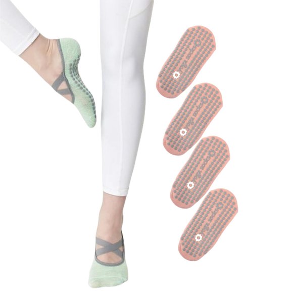 4 Pairs Yoga Socks for Women Non-Slip Grips & Straps,Ideal for Pilates, Pure Barre, Ballet,Dance,Barefoot