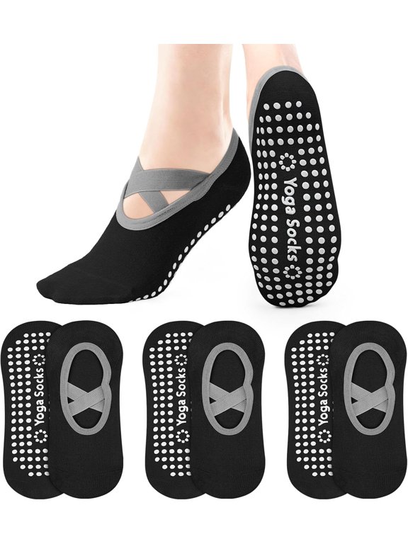 4 Pairs Yoga Socks for Women, Non Slip Pilates Socks Grip Socks for Workout, Dance, Barre, Hospital