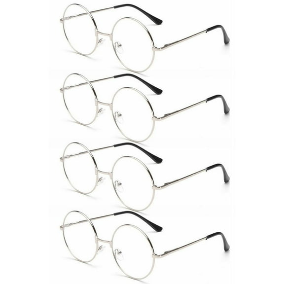4 Pairs of 52mm Men Round Silver Reading Glasses Retro Metal Presbyopic Glasses Women Classic Metal Spring Hinge Readers +1.00