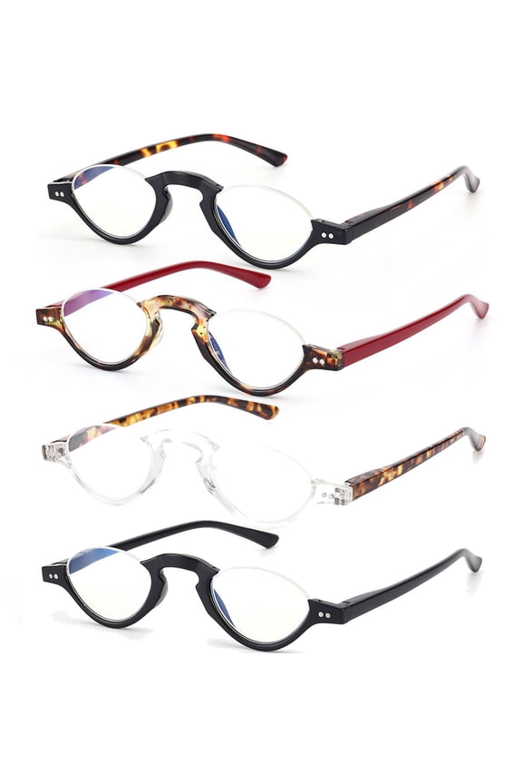 4 Pairs of Blue Light Blocking Half Rimless Reading Glasses for Women Men Half Moon Fashion Spring Hinge plastic Readers +2.50