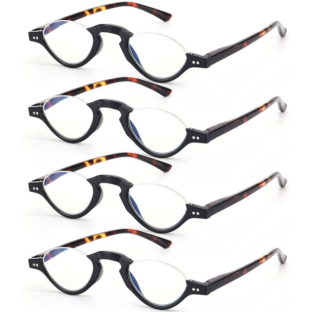 4 Pairs of Blue Light Blocking Half Rimless Tortoise Reading Glasses for Women Men Half Moon Fashion Spring Hinge plastic Readers +2.50