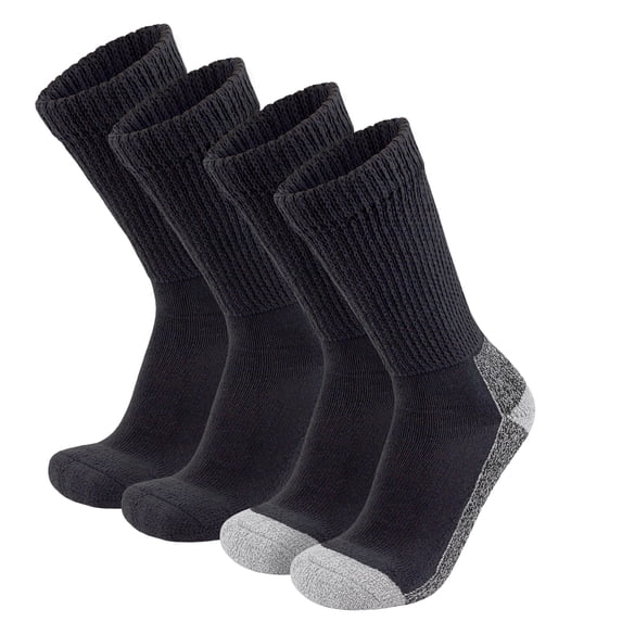 4 Pairs of Diabetic Warm Slipper Socks, Extra Thick Cotton Triple Cushioned Crew Socks (Black/Black with Gray Sole, Size 10-13)