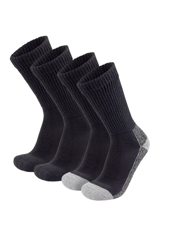 4 Pairs of Diabetic Warm Slipper Socks, Extra Thick Cotton Triple Cushioned Crew Socks (Black/Black with Gray Sole, Size 10-13)