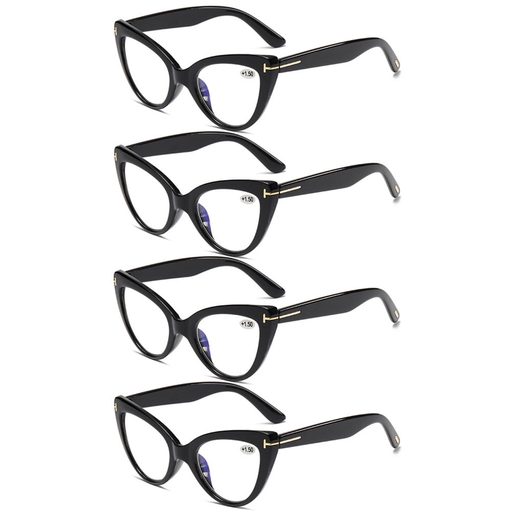 4 Pairs of Fashion Black Thick Oversized Cat Eye Reading Glasses for Women, Classic Anti-blue Light Readers Presbyopic Glasses +2.00