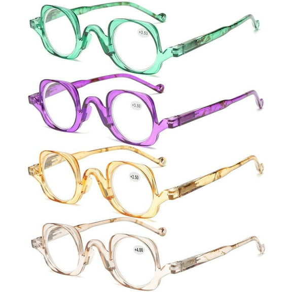 4 Pairs of Fashion Clear Frame Reading Glasses Personality Retro Featured Spring Hinge Square 40mm Round Plastic Readers +2.50