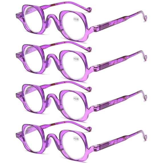 4 Pairs of Fashion Purple Clear Frame Reading Glasses Personality Retro Featured Spring Hinge Square 40mm Round Plastic Readers +1.00