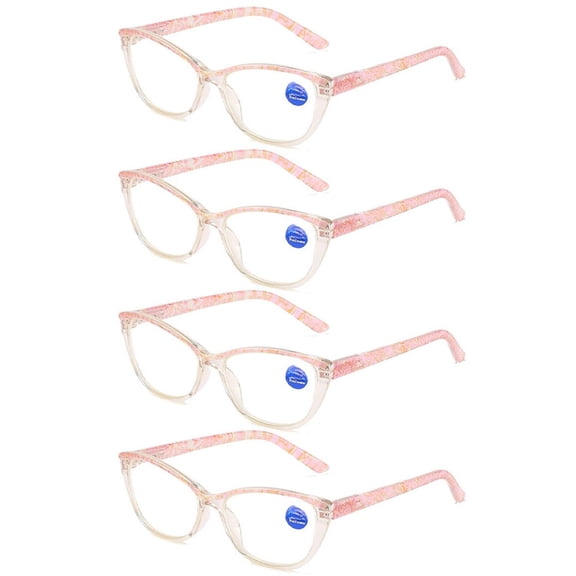4 Pairs of Fashion Reading Glasses Women HD Anti-Blue Light Presbyopia Glasses, Pink Cat Eye Presbyopic Glasses Spring Hinge Readers +3.50