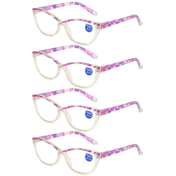 4 Pairs of Fashion Reading Glasses Women HD Anti-Blue Light Presbyopia Glasses, Purple Cat Eye Presbyopic Glasses Spring Hinge Readers +3.00