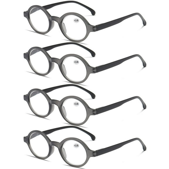 4 Pairs of Gray Classic Oval Round Reading Glasses For Women and Men, Spring Hinge Readers +2.00