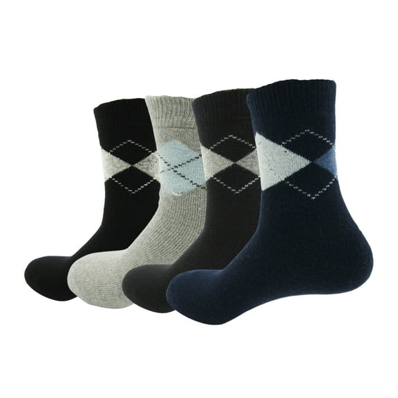 4 Pairs of Men's Soft Comfort Thick Casual Warm Wool Crew Socks (Argyle)