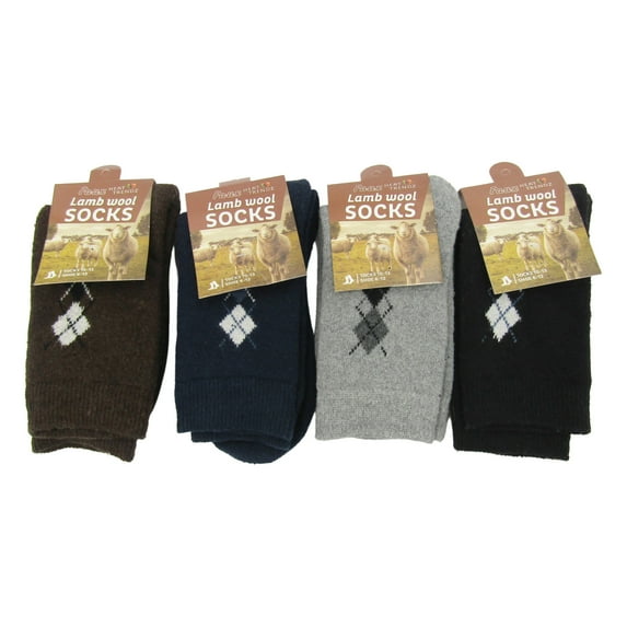 4 Pairs of Men's Soft Comfort Thick Casual Warm Wool Crew Socks (Small Argyle)