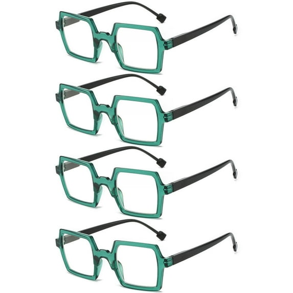 4 Pairs of Mens Green Personalized Oversized Square Reading Glasses Womens Spring Hinge Blue Light Blocking Readers