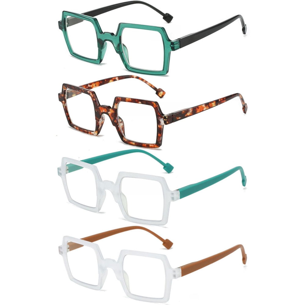 4 Pairs of Mens Personalized Oversized Square Reading Glasses Womens Spring Hinge Blue Light Blocking Readers +2.00