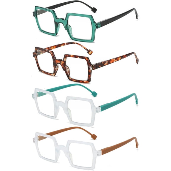 4 Pairs of Mens Personalized Oversized Square Reading Glasses Womens Spring Hinge Blue Light Blocking Readers +4.00