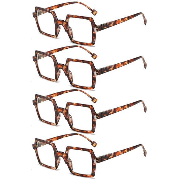 4 Pairs of Mens Tortoiseshell Personalized Oversized Square Reading Glasses Womens Spring Hinge Blue Light Blocking Readers +2.50