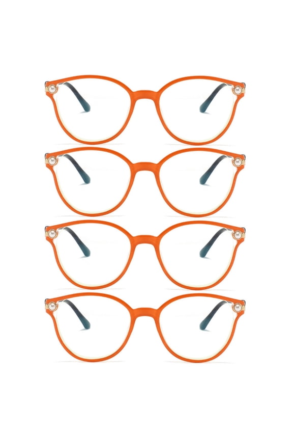 4 Pairs of Orange Cat Eye Reading Glasses HD Blue Light Blocking Presbyopic Glasses Elegant Pearl Readers for Women