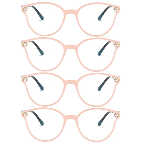 4 Pairs of Pink Cat Eye Reading Glasses 2.5 HD Blue Light Blocking Presbyopic Glasses Elegant Pearl Readers +2.50 for Women