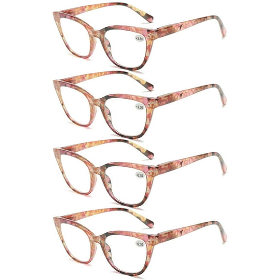 4 Pairs of Pink Floral Cat Eye Reading Glasses 1.00 Ladies Spring Hinge Readers +1.00 for Women HD