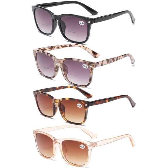 4 Pairs of Square Oversized Tinted Bifocal Reading Glasses 2.00 Sunglasses for Women Gradient Personalized Fashion Fishing Readers +2.00 Strength UV