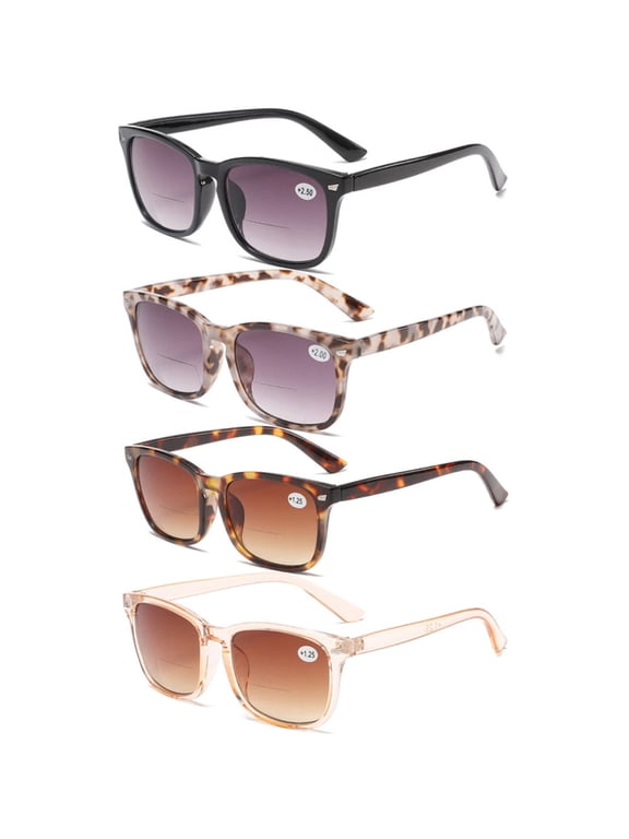 4 Pairs of Square Oversized Tinted Bifocal Reading Glasses 2.00 Sunglasses for Women Gradient Personalized Fashion Fishing Readers +2.00 Strength UV