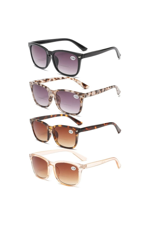 4 Pairs of Square Oversized Tinted Bifocal Reading Glasses 2.00 Sunglasses for Women Gradient Personalized Fashion Fishing Readers +2.00 Strength UV