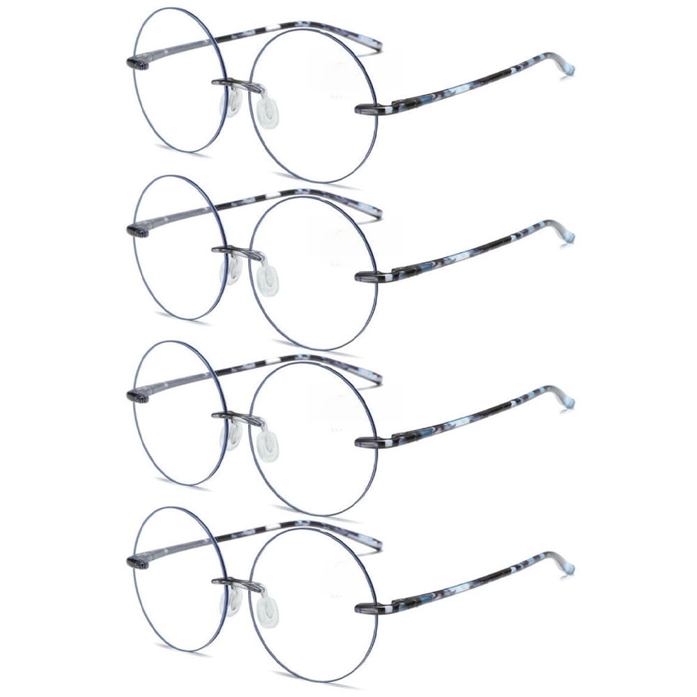 4 Pairs of TR90 Ultra-light Anti-blue Light Blue Reading Glasses for Women Circle Round Fashion HD Tortoise Readers +3.50