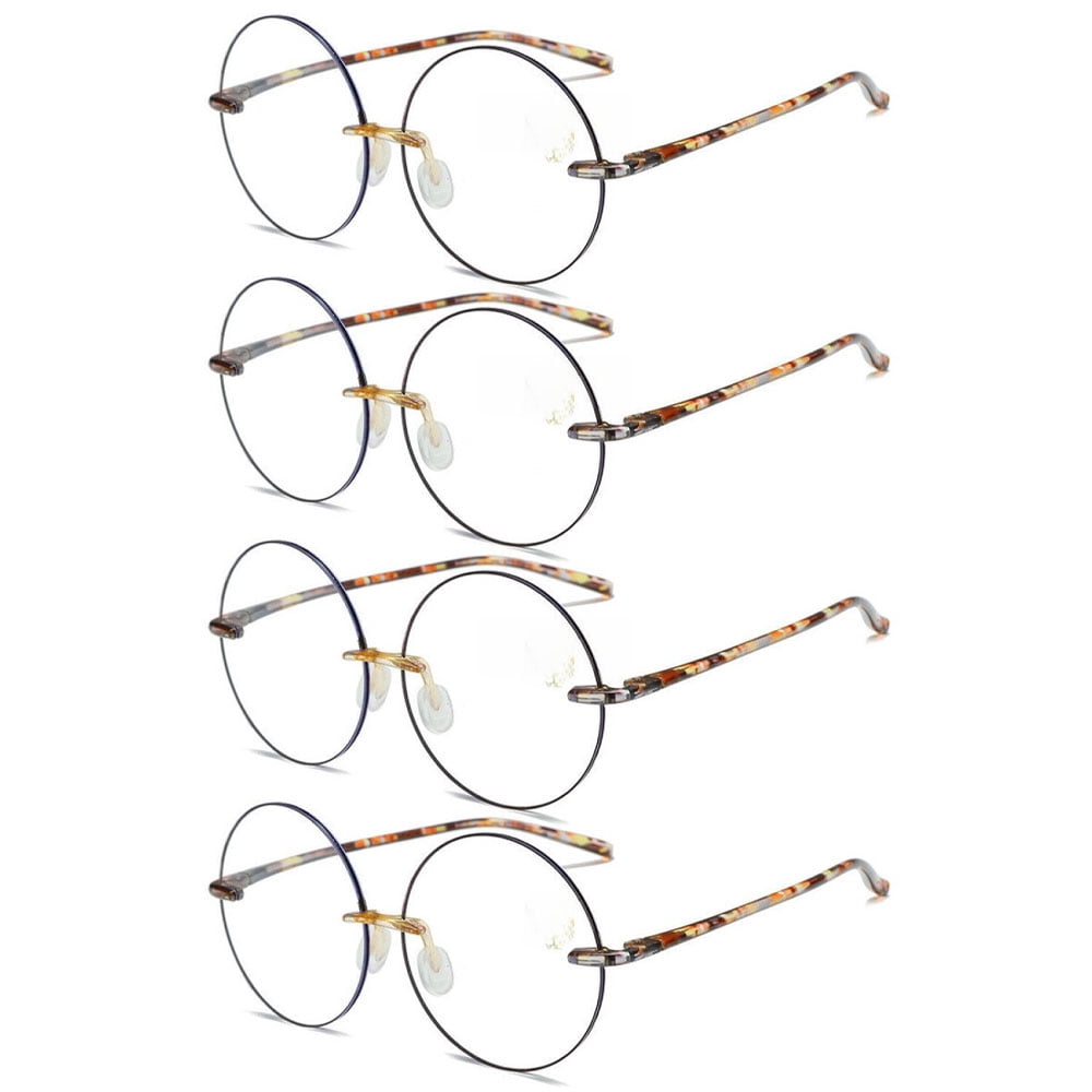 4 Pairs of TR90 Ultra-light Anti-blue Light Brown Reading Glasses for Women Circle Round Fashion HD Tortoise Readers +3.50