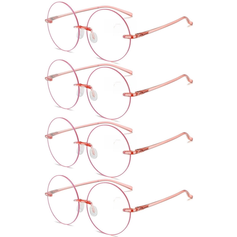 4 Pairs of TR90 Ultra-light Anti-blue Light Pink Reading Glasses for Women Circle Round Fashion HD Tortoise Readers +2.00