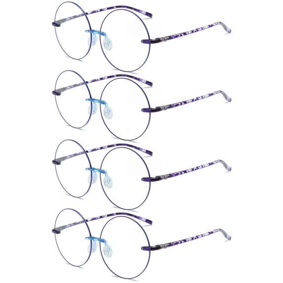4 Pairs of TR90 Ultra-light Anti-blue Light Purple Reading Glasses for Women Circle Round Fashion HD Tortoise Readers +3.50