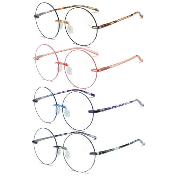 4 Pairs of TR90 Ultra-light Anti-blue Light Reading Glasses for Women Circle Round Fashion HD Tortoise Readers +2.50