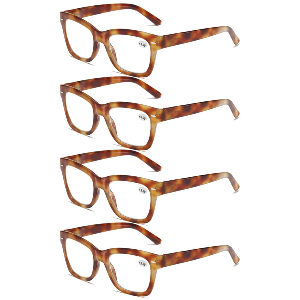 4 Pairs of Thick Oversize Square Reading Glasses for Women and Men, Blue Light Blocking Brown Tortoiseshell Spring Hinge Readers +1.50