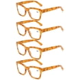 thumbnail image 1 of 4 Pairs of Thick Oversize Square Reading Glasses for Women and Men, Blue Light Blocking Yellow Tortoiseshell Spring Hinge Readers +2.00, 1 of 5