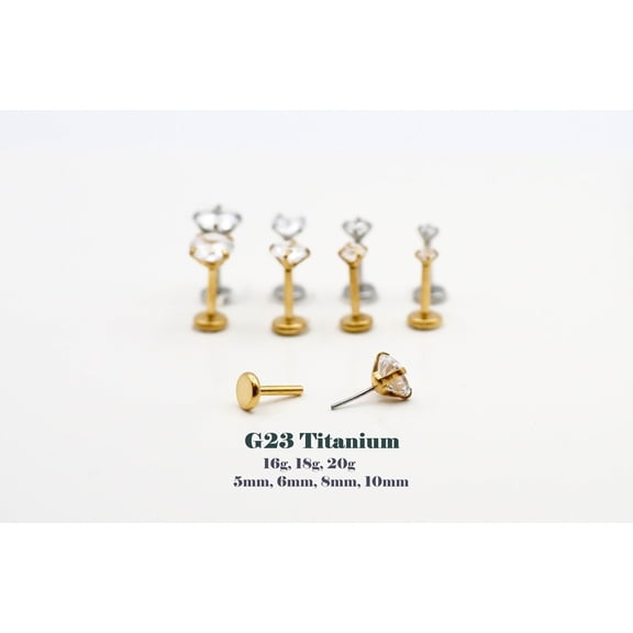4 Pairs of Titanium Push in Flat Back CZ Labret Stud, 20G Gold Silver Threadless Tragus stud Nap earring, Nose Cartilage Helix Piercing Stud
