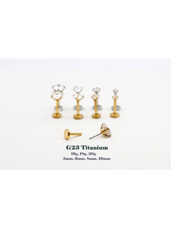 4 Pairs of Titanium Push in Flat Back CZ Labret Stud, 20G Gold Silver Threadless Tragus stud Nap earring, Nose Cartilage Helix Piercing Stud