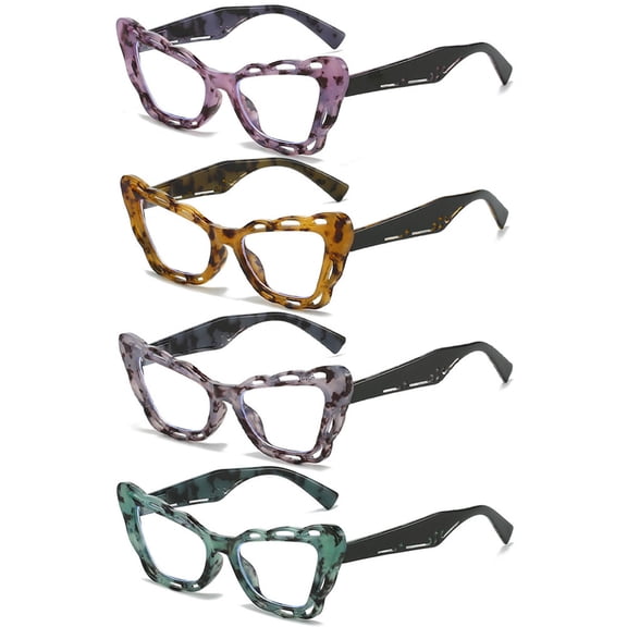 4 Pairs of Tortoise Oversize Butterfly Anti-blue Light Reading Glasses for Women Spring Hinge Readers