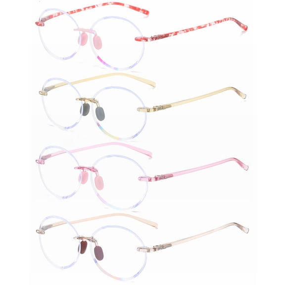 4 Pairs of Ultra-light Anti-blue Light Reading Glasses Glasses Frame for Women Oval Fashion Rimless Readers Eyeglasses Frame TR90
