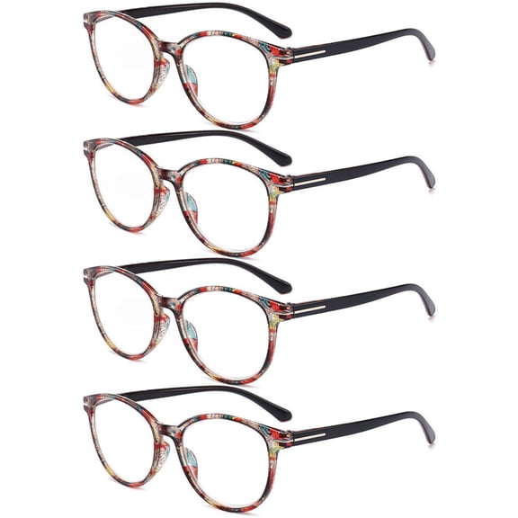 4 Pairs of Vintage Round Reading Glasses HD Spring Hinge Presbyopic Glasses Classic Readers +1.50