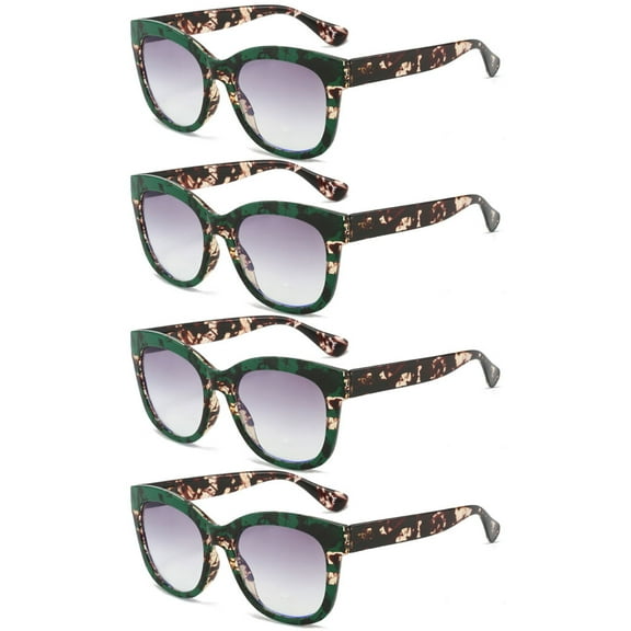 4 Pairs of Women Anti-blue Light Green Tortoiseshell Bifocal Reading Glasses 2.5 Tinted Gray Oversized Square Readers  2.50 strength