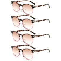 4 Pairs of Women Gradient Brown Reading Glasses 1.00, Tortoiseshell Pink Round Spring Hinge Blue Light Blocking Readers 1.00 Strength UV