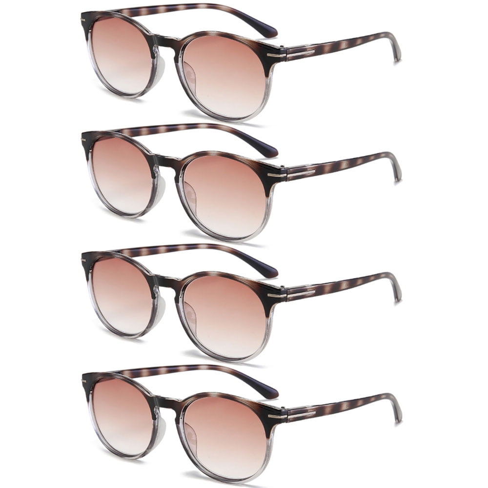 4 Pairs of Women Gradient Brown Reading Glasses 1.50, Tortoiseshell Gray Round Spring Hinge Blue Light Blocking Readers +1.50 Strength UV